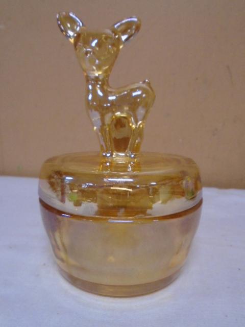 Jeanette Carnival Glass Deer Powder Box