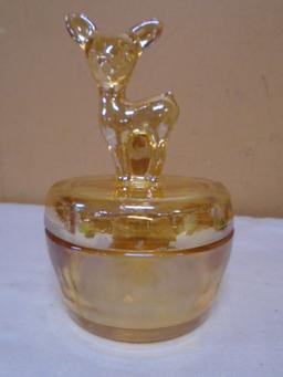 Jeanette Carnival Glass Deer Powder Box