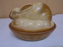 Vintage Carmel Slag Glass Rabbit on The Nest