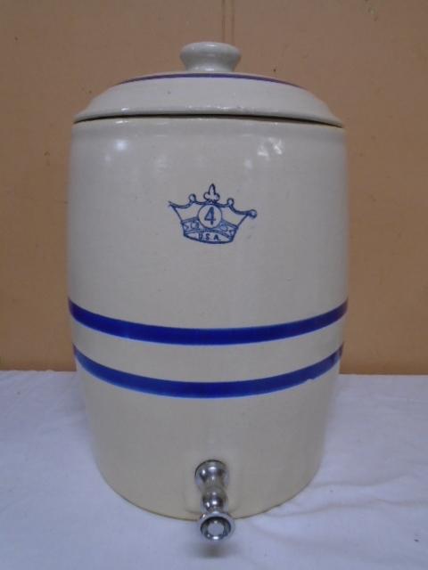 4 Gallon Double Blue Band Blue Crown Water Crock w/ Lid