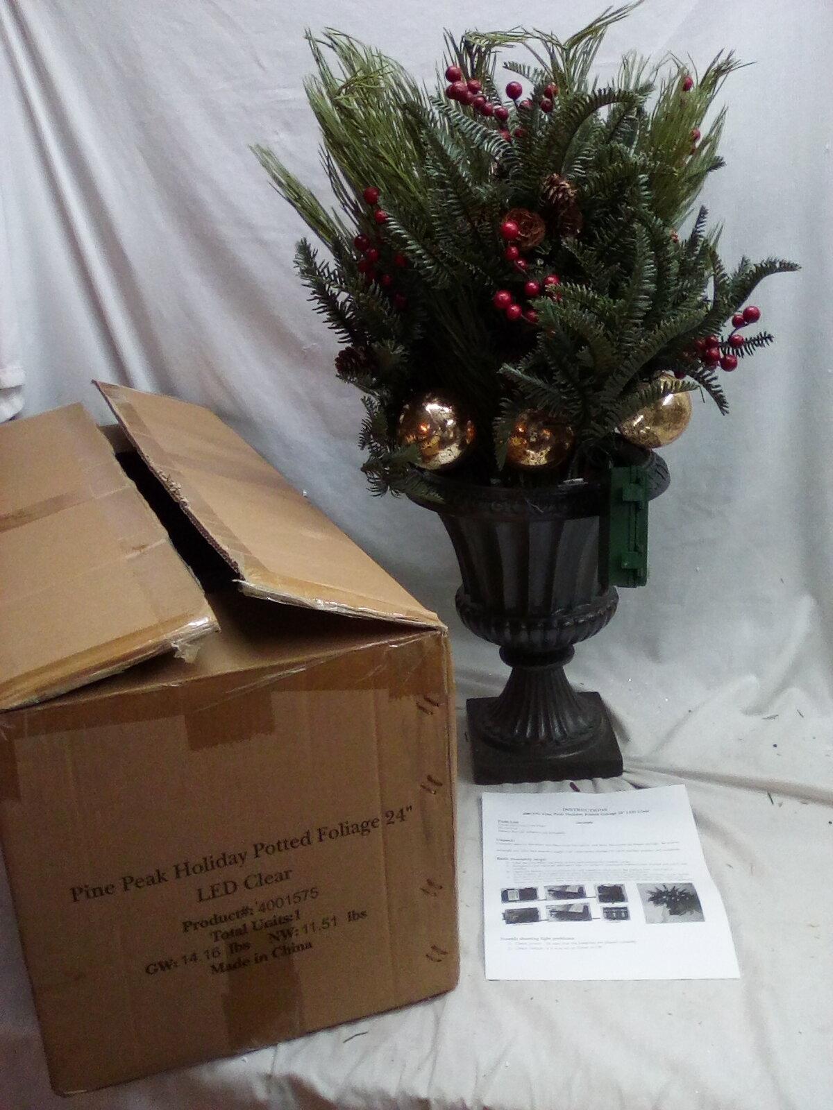 Balsam Hill 24” Pine Peak Holiday Potted Foliage Prelit w/ LED Clear