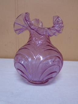 Purple Art Glass Fluted Vase