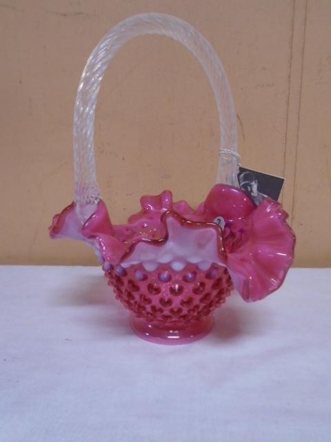 Fenton Cranberry Opalescent Hobnail Basket