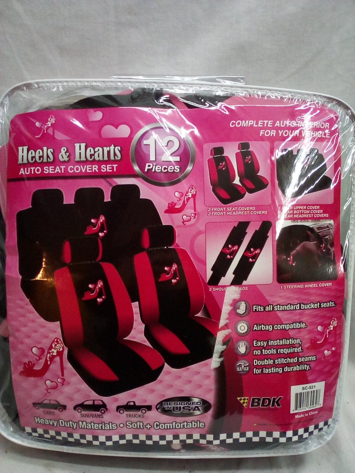 BDK Heels&Hearts 12Pc Vehicle Seat Cover Set