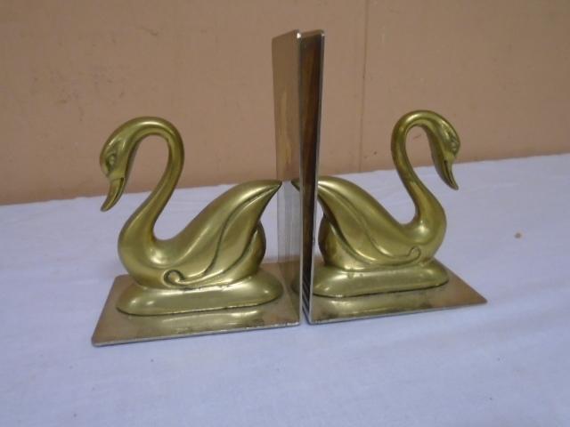 Set of Solid Brass Swan Bookends