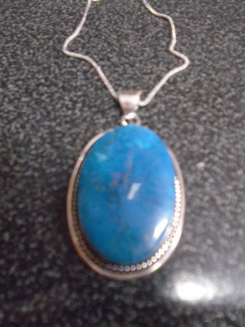 Ladies German Silver & Turquoise Sy Pendant & Necklace