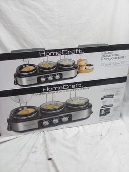 Home Craft 3 Station Stainless Steel 4.5 Qt. Capacity Slow Cooker Buffet