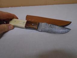 Custom Handmade Damascus Blade Knife w/Leather Sheath