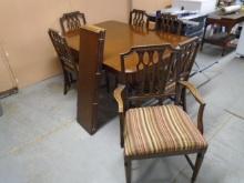 Antique Dining Table w/ 3 Center Leaves & 6 Chairs