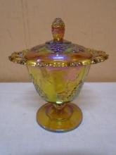 Vintage Indiana Glass Harvest Grape Amber Carnival Glass Compote Candy Dish w/ Lid