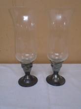 2 Sterling Silver & Etched Crystal Vintage Candle Holders