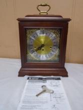 Howard Miller Model 613-182 Wood Case Wind-Up Mantel Clock w/ Key & Manual