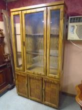 2pc Lighted Glass Front China Cabinet w/ Glass Shelves