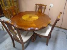 Beautiful Solid Wood Inlay Top Dining Table w/ Claw Feet & 4 Matching Chairs