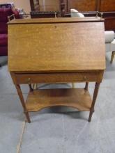 Antique Oak Drop Front Desk w/ Drawer & Cubbies