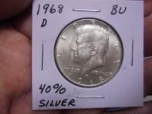 1968 D Mint 40% Silver Kennedy Half Dollar