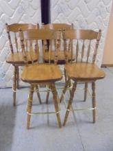 4 Matching Solid Wood Swivel Bar Stools