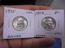 1945 & 1956 Silver Washington Quarters