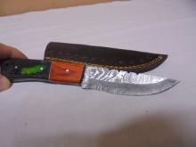 Handmade Damascus Blade Knife w/ Leather Sheaf