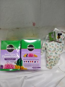 QTY 2 Miracle-Gro Flower Food with QTY 1 pair rubber coated glove
