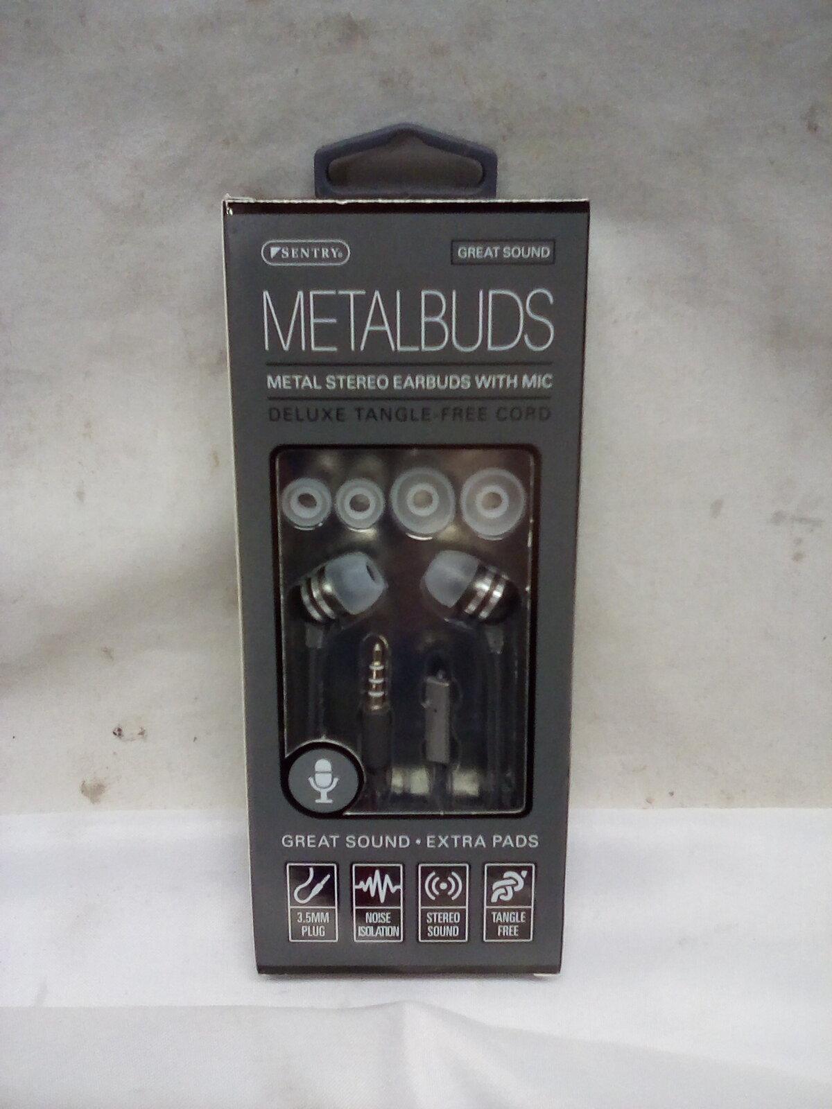 Sentry Metalbuds Metal Stereo Earbuds w/ Mic. Deluxe Tangle Free Cord