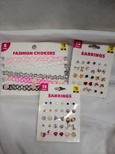 QTY 30 Earrings, QTY 5 Fashion chokers