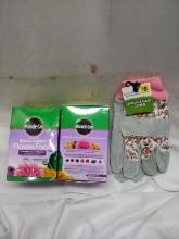 QTY 2 Miracle-Gro Flower Food with QTY 1 pair Leather garden glove