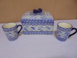 Temptations 3qt Old World Covered Baking Dish & 2 Matching Mugs