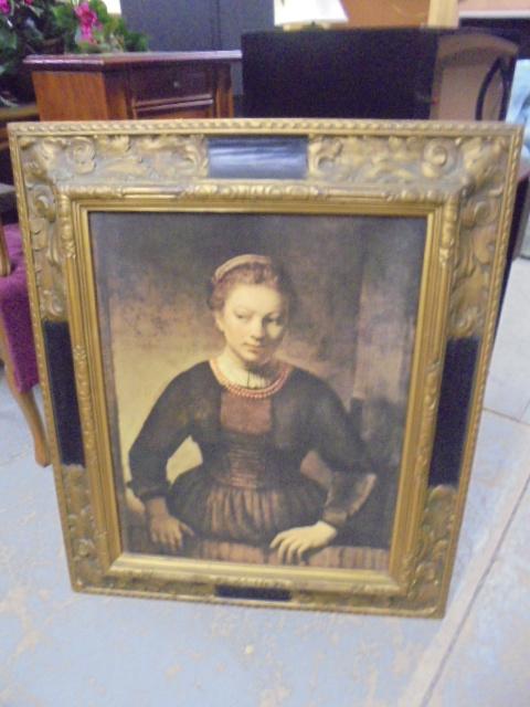 Large Ornate Framed Young Girl at an Open Half Door Print