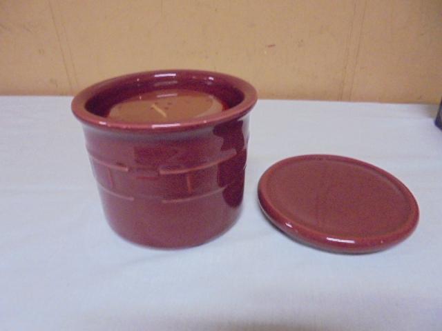 Longaberger Woven Traditions Small Red Crock w/ New Candle & Lid