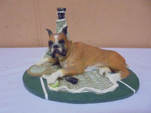 Boxer Dog on Tennis Court Figurine