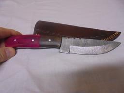 Custom Handmade Damascus Blade Knife w/ Leather Sheaf