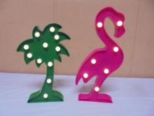 Lighted Palm Tree & Flamingo