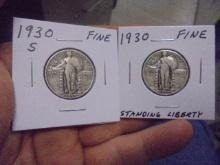 1930 S Mint & 1930 Silver Standing Liberty Quarters