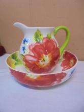 Pier 1 Floral Pitcher & Bowl Set