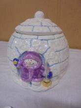 Ceramic Snowman in Igloo Cooler Jar