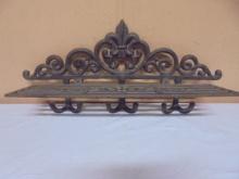 Cast Iron Ornate Wall Shelf w/ 3 Double Hooks