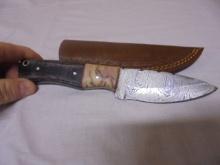 Custom Handmade Damascus Blade Knife w/ Leather Sheaf