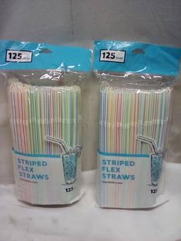 Striped Flex Straws Qty 2- 125 Packs.