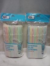 Striped Flex Straws Qty 2- 125 Packs.