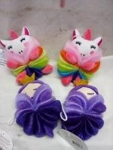 Qty 4 Kids Loofas Unicorns & Princess.