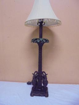 Beautiful Palm Tree Table Lamp w/ 2 Elephants