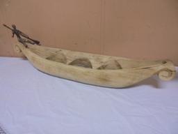 Carved Wood Canoe TripleCandle Holder