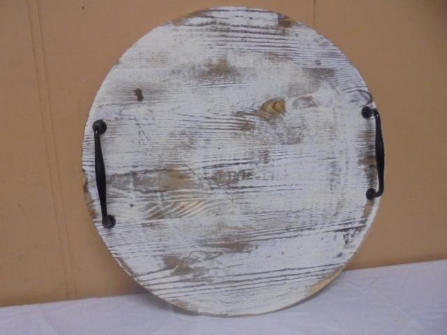 Round Double Handle White Washed Serving Tray