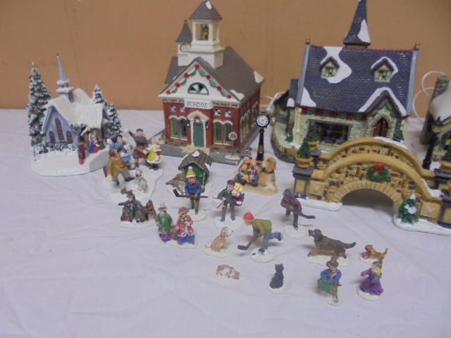 Large Christmas Village Set w/ 3 Lighted House