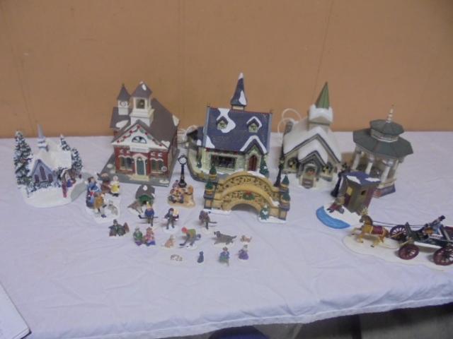 Large Christmas Village Set w/ 3 Lighted House