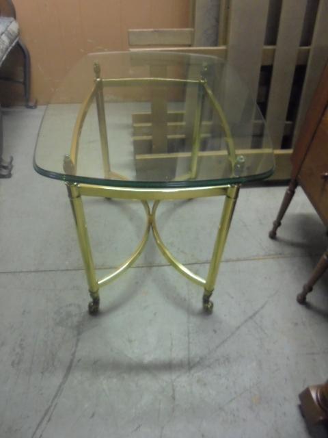 Beautiful Brass Glass Top End Table