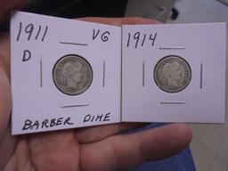 1911 D Mint & 1914 Silver Barber Dimes