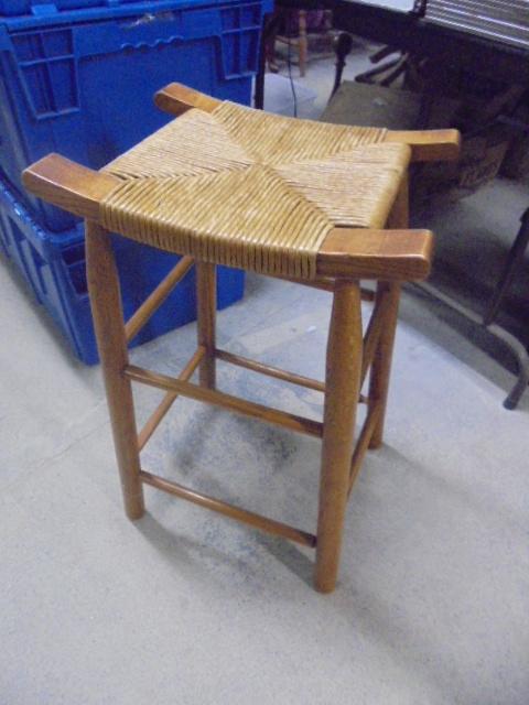 Rush Seat Solid Oak Stool