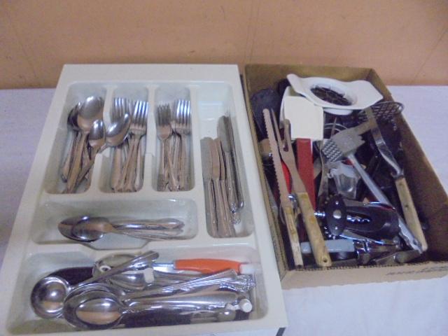 Large Group of Stainless Steel Flatware & Utensils